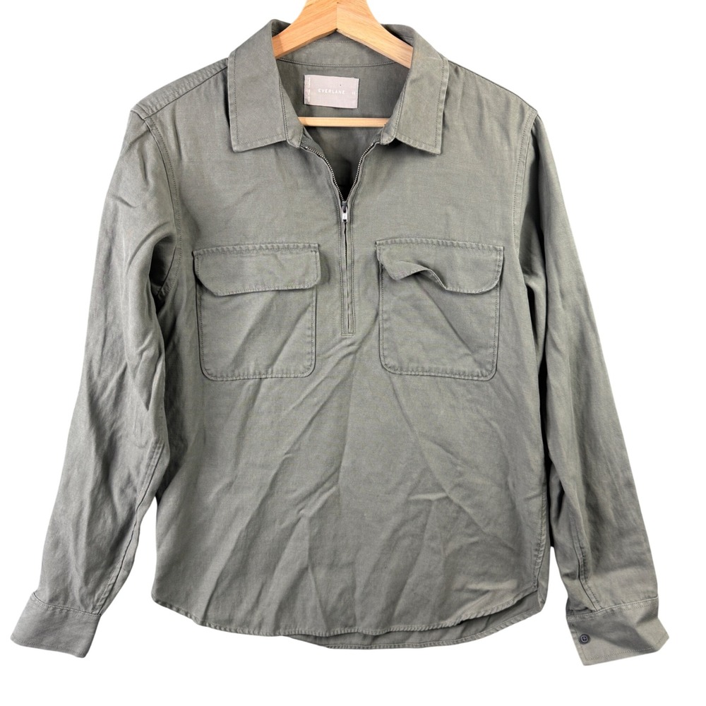 Everlane Womens XS Olive‎ Green Tencel Cotton Quarter Zip Utility Pullover Shirt